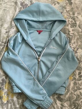 Women’s Size S Guess Light Blue Cropped Zip-Up Track Jacket